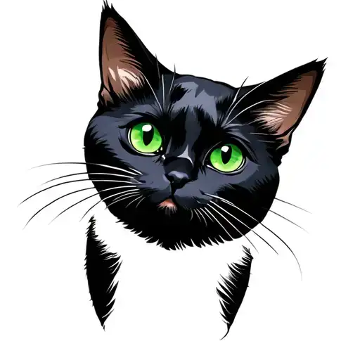 Black cat with green eyes tattoo design idea