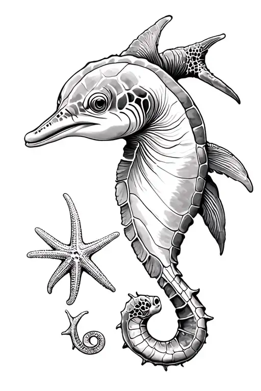 stingray dolphin turtle starfish seahorse tattoo design idea