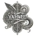 Yahweh written but with dna strand tattoo design idea