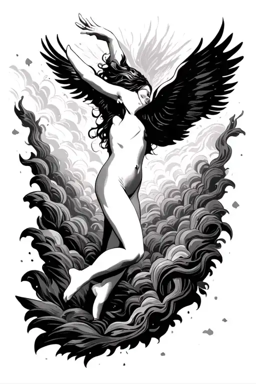 human silouette floating into heaven tattoo design idea