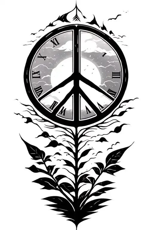 peace and lightining storm and time and nature tattoo design idea
