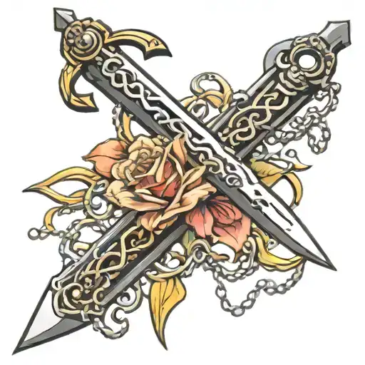 sword with chain links tattoo design idea