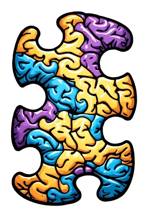autism puzzle piece and brain with blueish purple TSC ribbon tattoo design idea