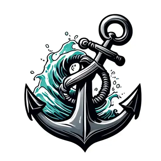 anchor with water waves tattoo design idea