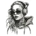 cyberpunk woman tattoos headphones rave music cables sexy sunglasses tattoo design idea