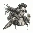 cyberpunk woman tattoos headphones rave music cables sexy sunglasses tattoo design idea