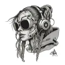cyberpunk woman tattoos headphones rave music cables sexy sunglasses tattoo design idea