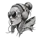 cyberpunk woman tattoos headphones rave music cables sexy sunglasses tattoo design idea