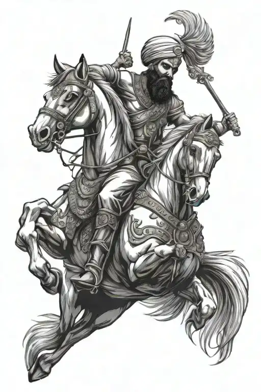 sikh warrior ride on horse and angry face made tattoo design idea