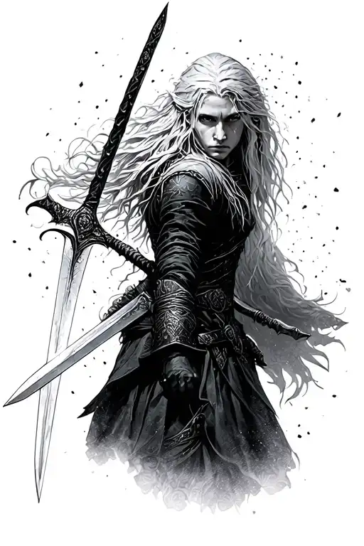 Ciri from the witcher 3 using her sword zireael to stab a noonwraith in the head tattoo design idea