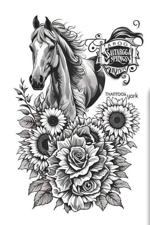 "Saratoga Springs, New York" Horses, Roses, Sunflower, western tattoo design idea