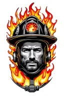firefighter helmet surrounded by flames tattoo design idea