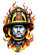 firefighter helmet surrounded by flames tattoo design idea