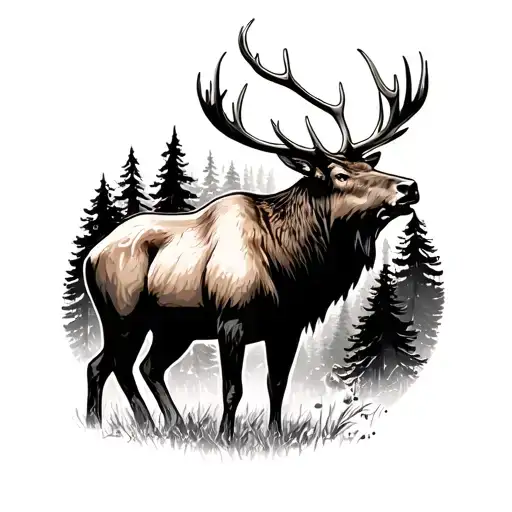 bull elk calling in the forest tattoo design idea