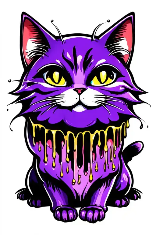 ghost cat with drips of poison purple tattoo design idea