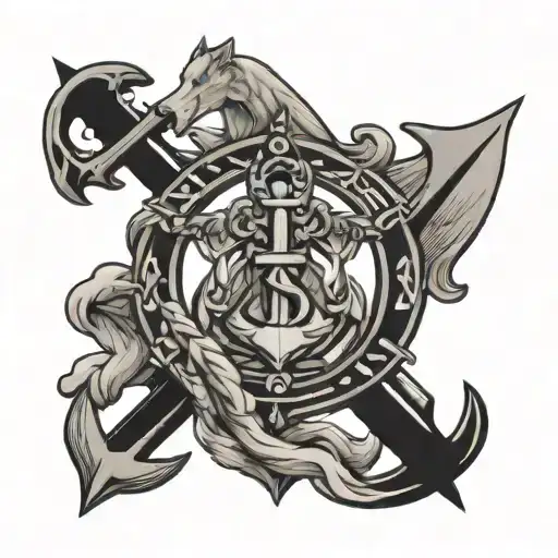 sigma male symbol, lone wolf, anchor tattoo design idea