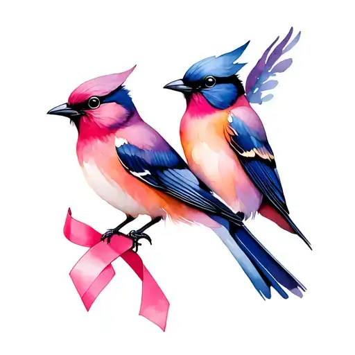pink ribbon breast cancer birds tattoo design idea