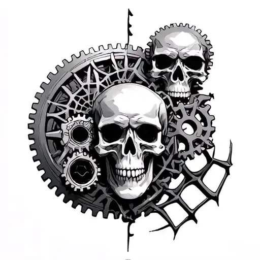 gears, skulls, spider web tattoo design idea