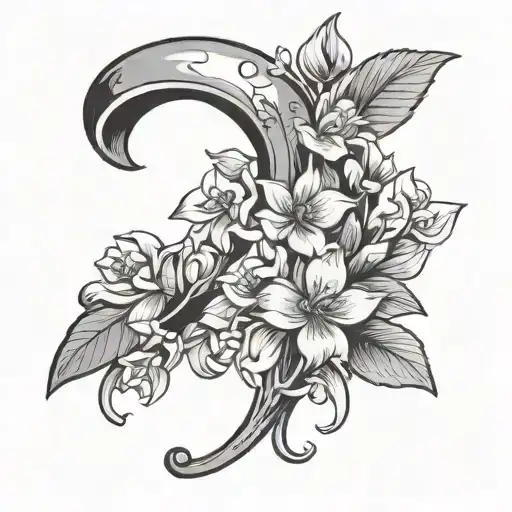 cursive letter j surrounded by Jasmine flowers tattoo design idea