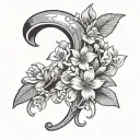 cursive letter j surrounded by Jasmine flowers tattoo design idea