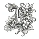 cursive letter j surrounded by Jasmine flowers tattoo design idea