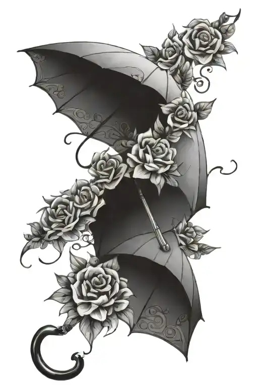 umbrella that is closed, with flowers intertwined tattoo design idea