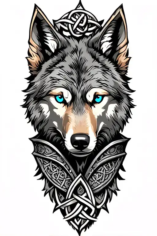 wolf with blue eyes on armor tattoo design featuring Celtic trinity knot  tattoo design idea
