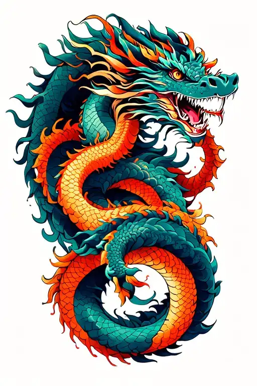 Two Eastern-style dragons, long and serpentine, wrapping around a human forearm in a spiral composition.Bold black ink  tattoo design idea