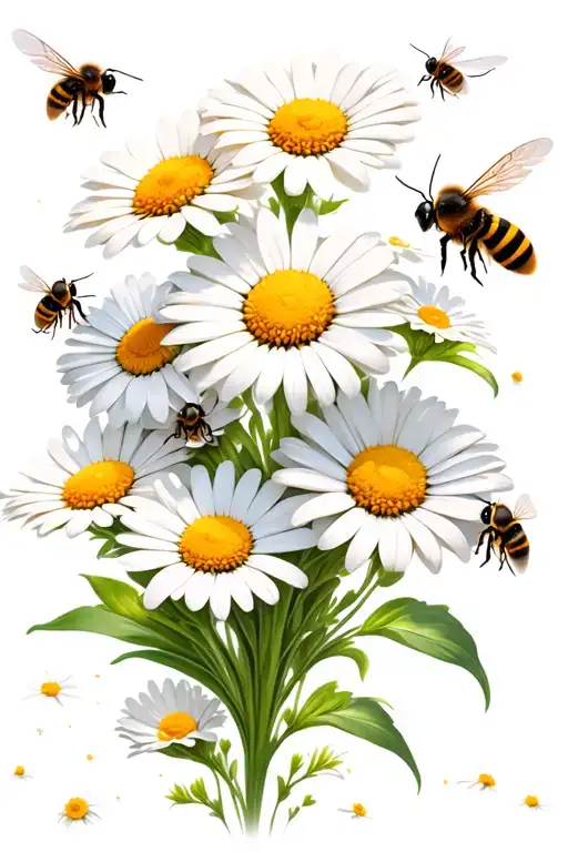 daisies and bees flying tattoo design idea