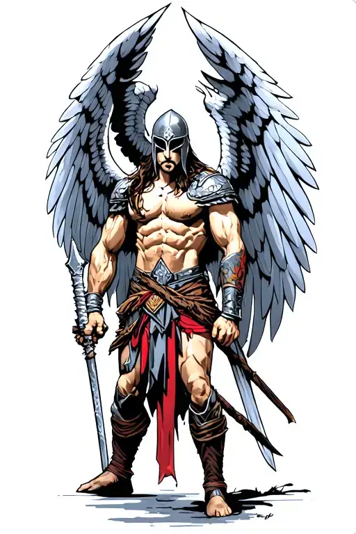 spartan warrior with wings tattoo design idea