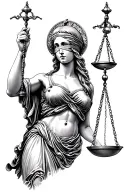realism lady justice holding scales blindfolded tattoo design idea