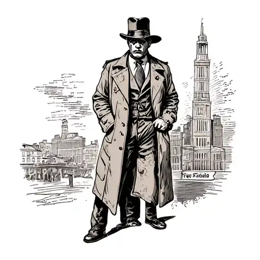 detective wearing a trenchcoat tattoo design idea