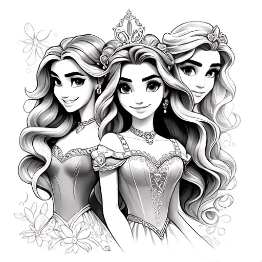 Disney tangled and brave princesses  tattoo design idea