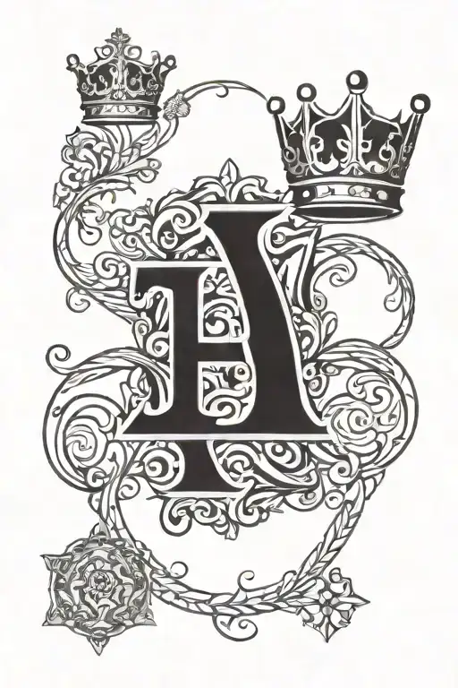 letter E with crown made tattoo design idea