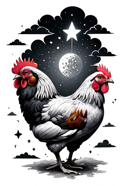 chickens, clouds, stars tattoo design idea