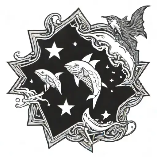 seawead and sturgeons and a star tattoo design idea