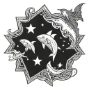 seawead and sturgeons and a star tattoo design idea