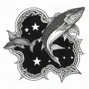 seawead and sturgeons and a star tattoo design idea