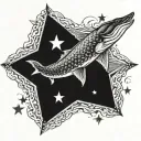 seawead and sturgeons and a star tattoo design idea