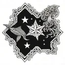 seawead and sturgeons and a star tattoo design idea