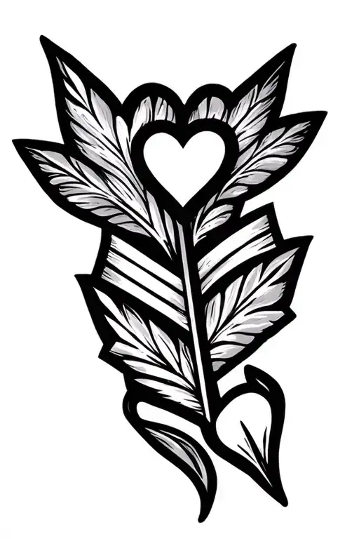 feminine black and white arrow with three hearts on the shaft of the arrow tattoo design idea