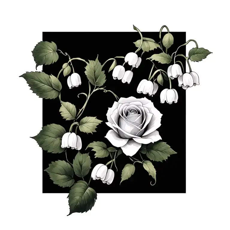 Lily of the valley vine wrapping around the ankle with a rose in the middle  tattoo design idea