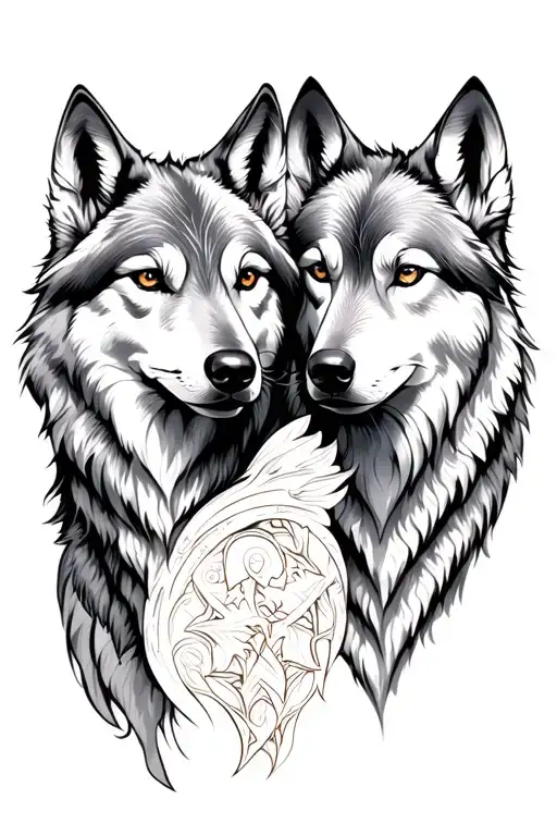 Male And Female Wolf tattoo design idea
