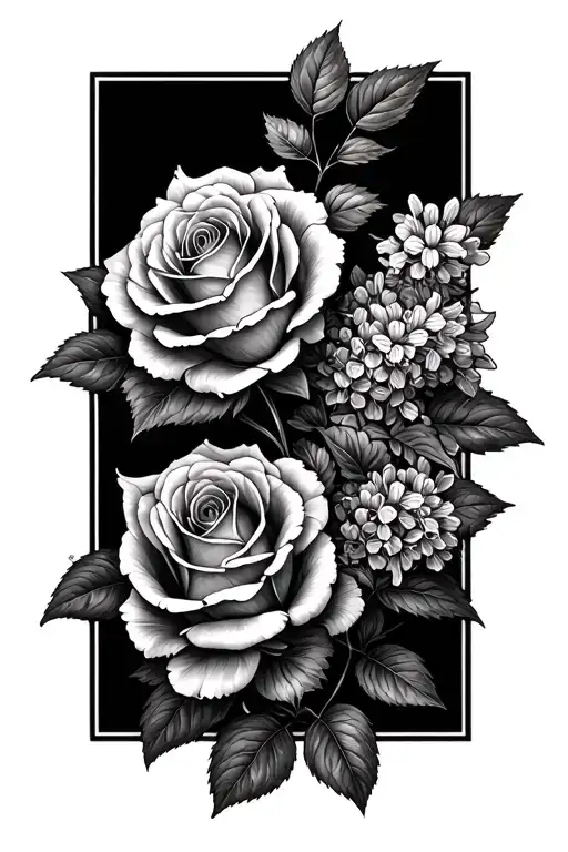 Ivey lilacs Mothers tongue roses Spider plant intertwined tattoo design idea