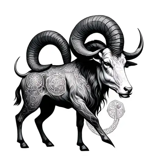 big aries zodiac sign over a combined aquarius and Taurus zodiac signs tattoo design idea