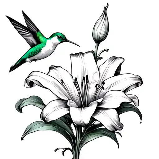 Lily And Hummingbird tattoo design idea