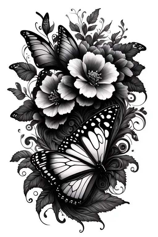 butterflies flowers filigree wave design tattoo design idea