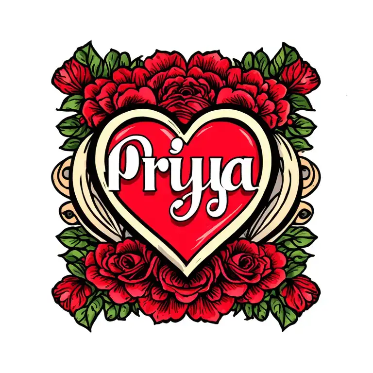 priya name design with heart tattoo design idea