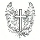 cross bound by a broken chain  with angel wings tattoo design idea