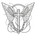 cross bound by a broken chain  with angel wings tattoo design idea